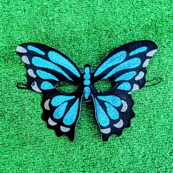 Blue Glitter Monarch Butterfly Mask Mardi Gras Halloween Costume Masquerade NewB - Picture 2 of 4
